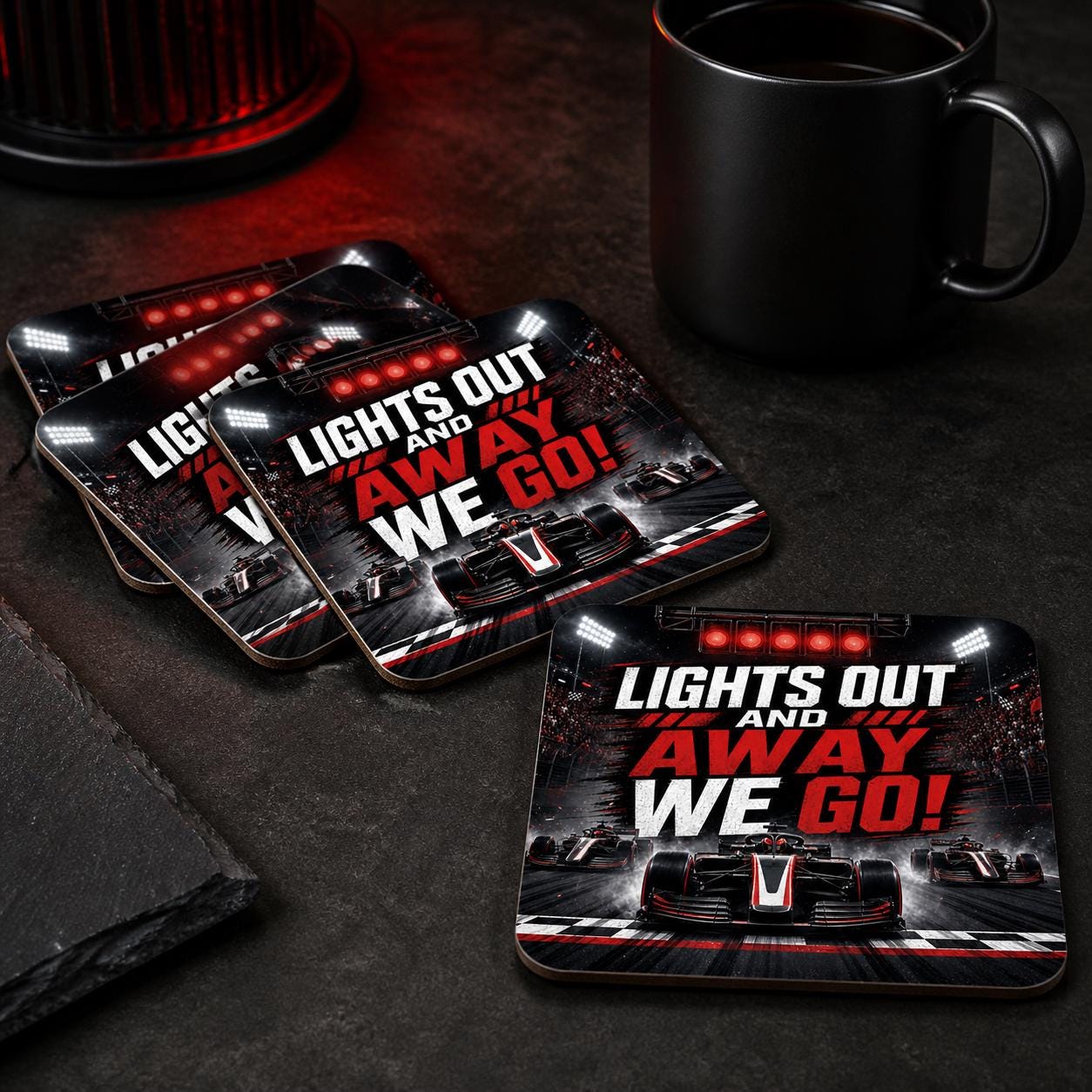 Lights Out Racing Coaster Set of 4